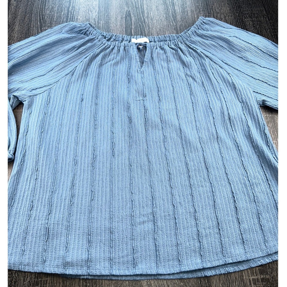 Daily Thread Women's 2X Blue Long‎ Sleeve Boho Peasant Blouse Top